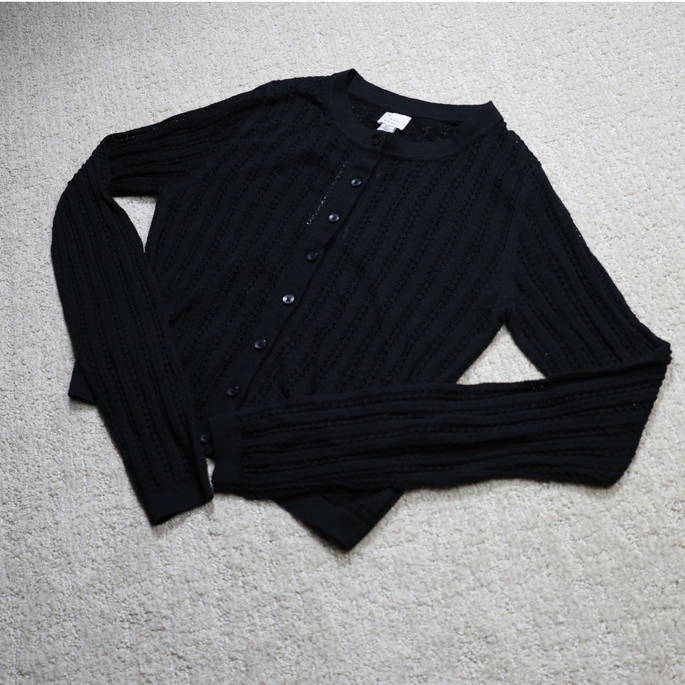 A New Day Womens Black Pointelle Knit Button Front Cardigan XS 018 14 2546